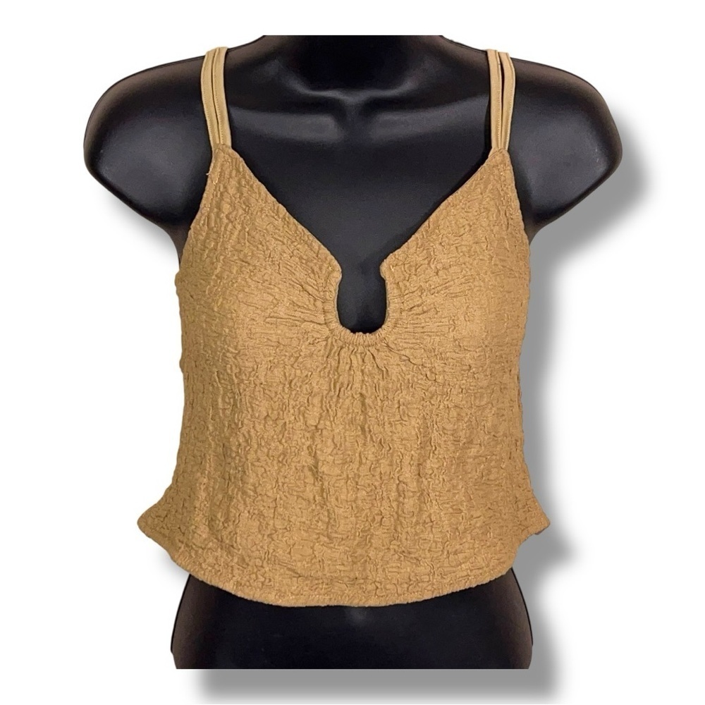NEW XL Forever 21 Khaki Beige Textured Crop Top Sleeveless Stretch Boho Bohemian